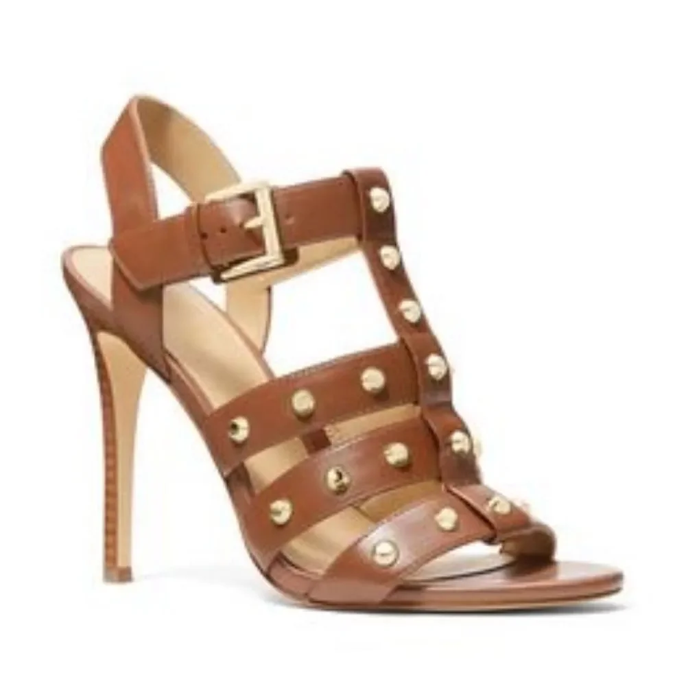 NWOB MICHAEL Michael Kors Jagger Studded Stiletto Sandal in Luggage